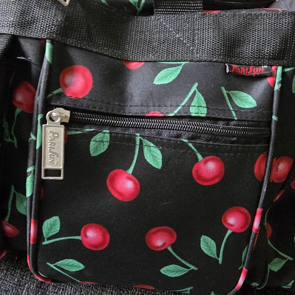 Cherry Burst Print Duffel Bag - Black and Red - Picture 6 of 12